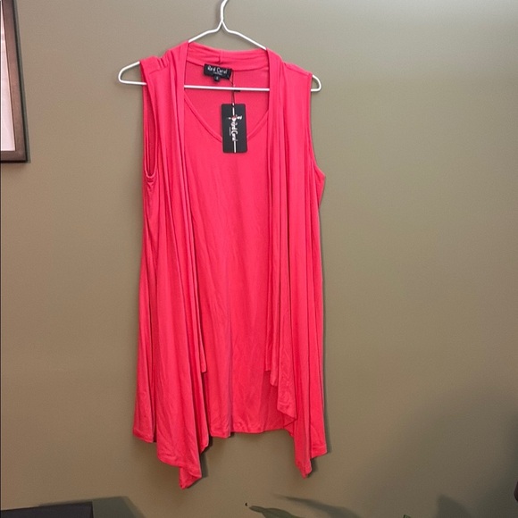 Red Coral Vibrant Pink Sleeveless Tank Top Tunic with a Front Overlay - Picture 1 of 13